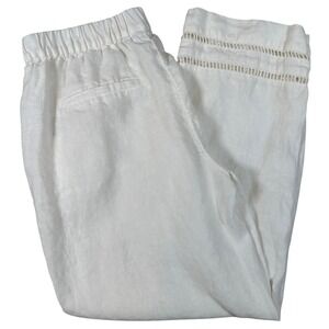 Chicos White 100% Linen Cropped Pants Ladder‎ Stitch Hem Size 0 US 4